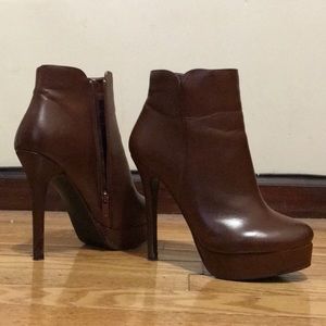 Brown leather high heel booties *NW outside*